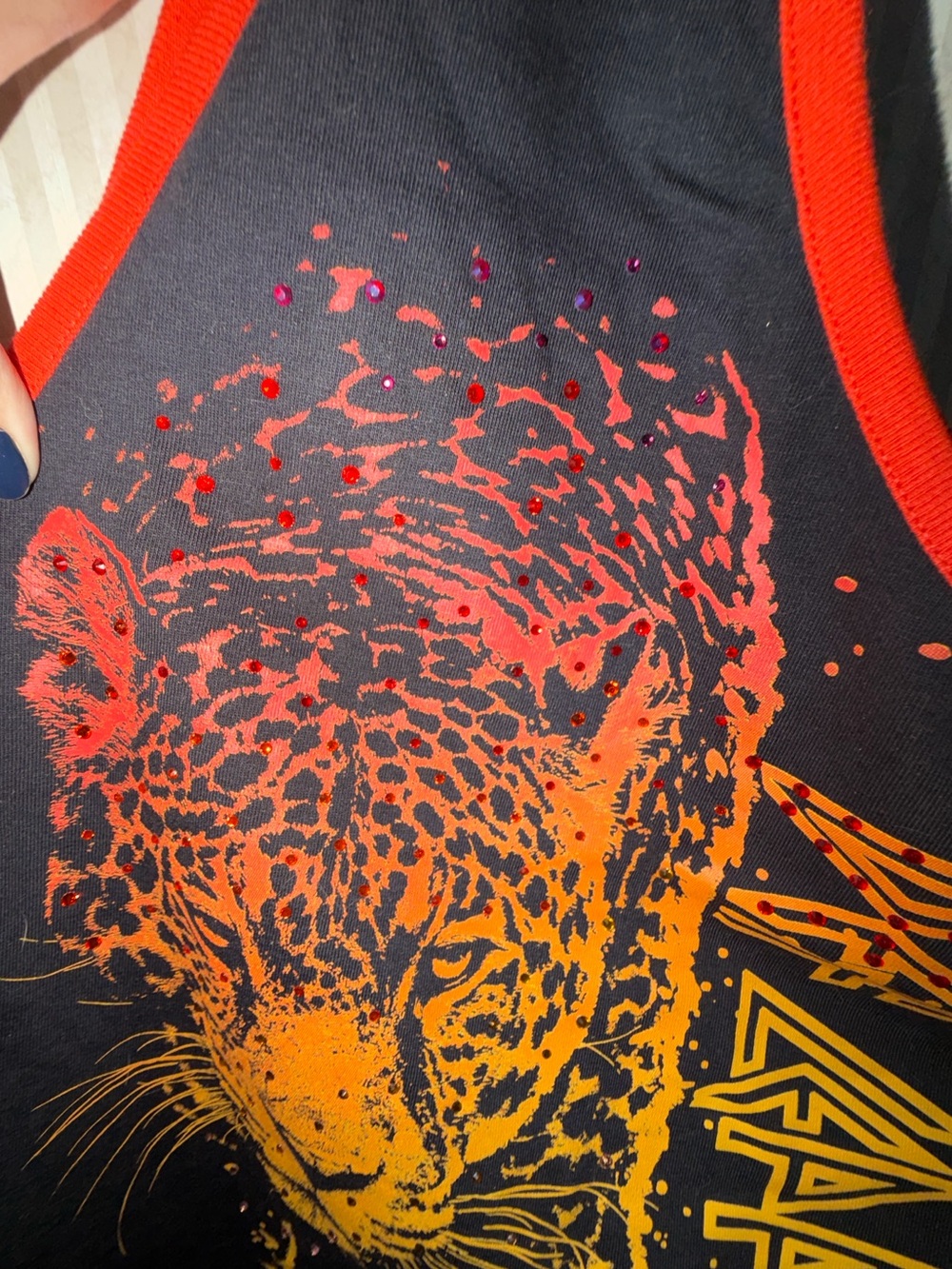 Women’s one shoulder Black Def Leppard Tank Top Gradient Cheetah. Crystals! - Picture 4 of 4